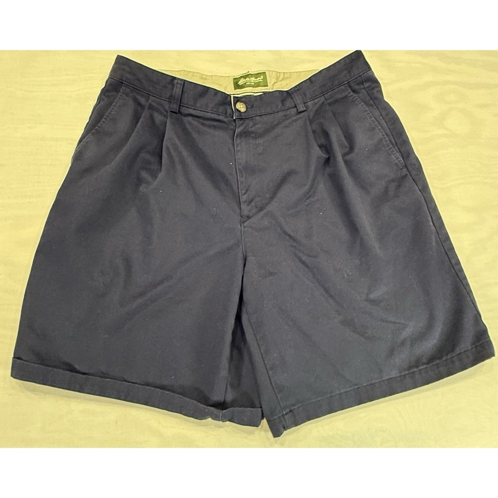 Eddie Bauer Pleated Front Navy Blue Cotton Chino Shorts Men's Sz 36